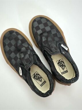 Vans Kids Checkerboard Slip-On Sneakers in Black and Brown